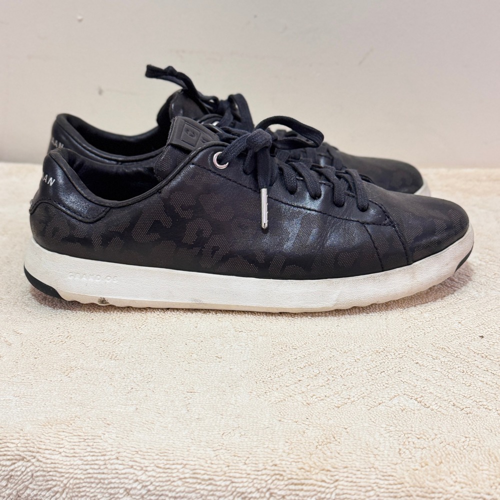 Cole Haan Women Black GrandSeries Logo Print Leather Sneakers Size 8B